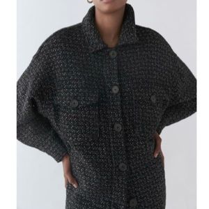 ZARA Textured Tweed Shacket in sz XS Black with white/silver